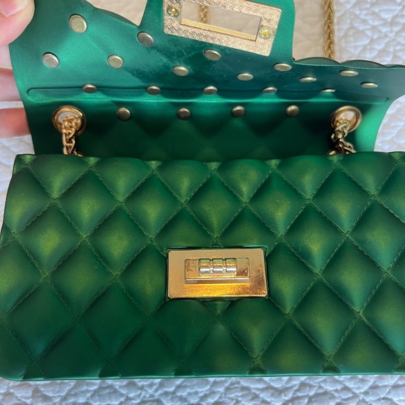 God Forbid $ Co. Green Jeweled Purse with Gold Chain and cross - Picture 5 of 5